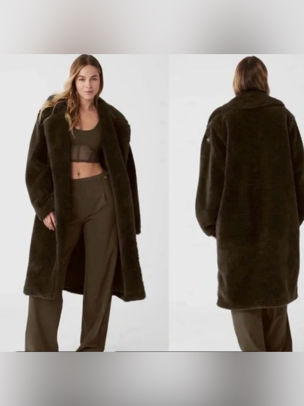 Qed Ldn Women's Brown Faux Fur Teddy Oversized
Coat Size Uk 12 Eu 40 Us 8
